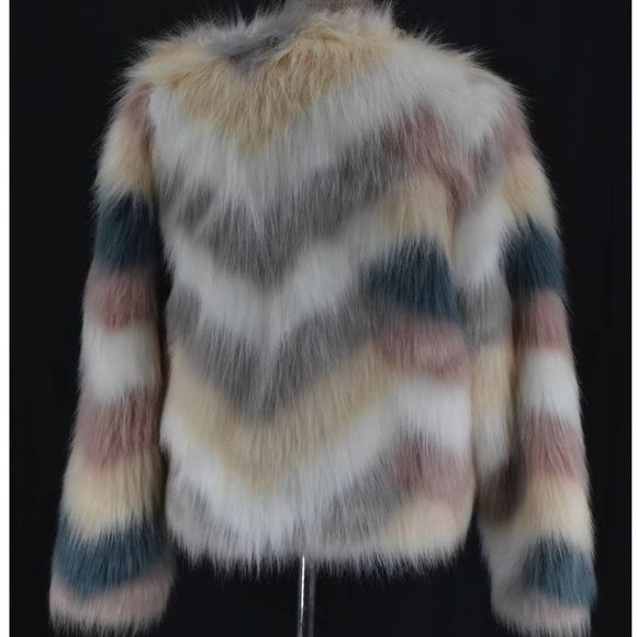 Daphnea Paris Multi Colored Faux Fur Jacket-L - Picture 6 of 8